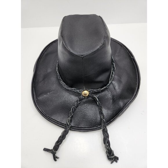 Genuine Leather Black Braided Band Western Roper Outback Cowboy Hat Size 52cm - Picture 1 of 10